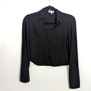 Express Sheer Black Cropped Button Up Shirt